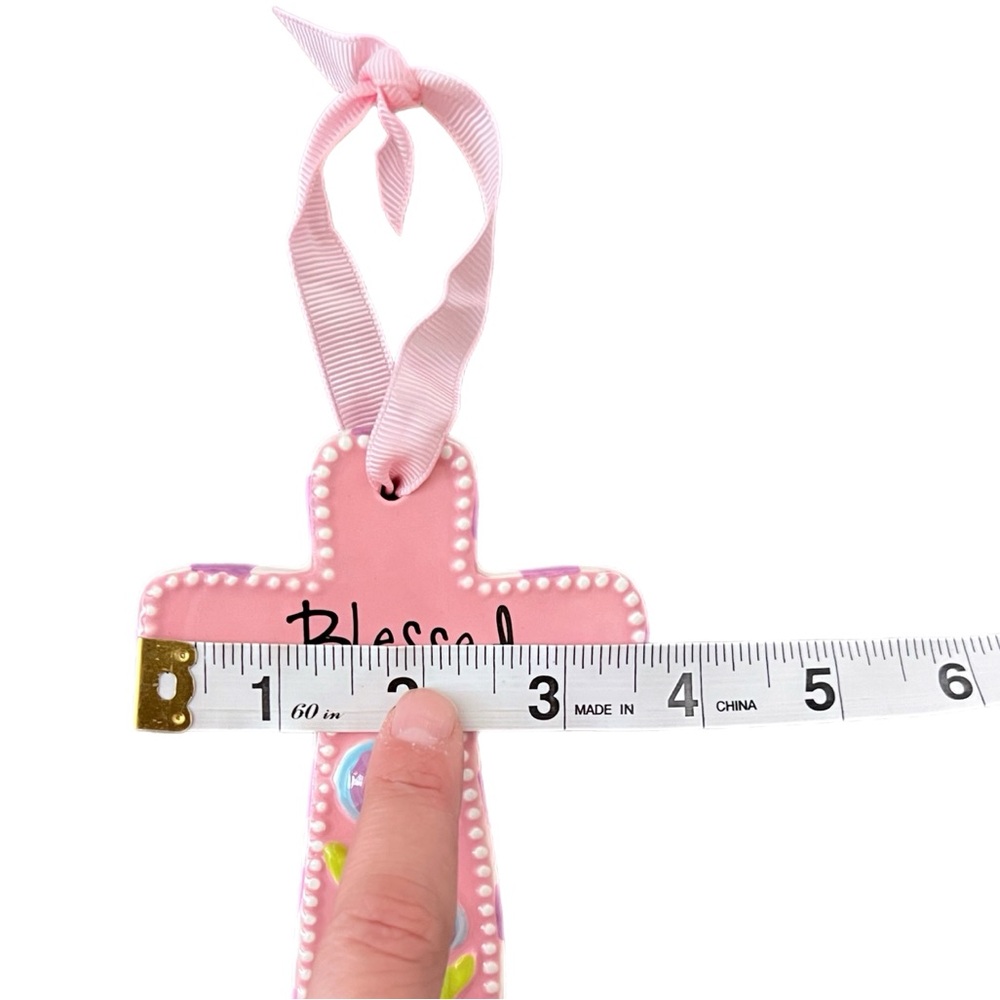 Mud Pie White and Pink Floral Blessed Cross Decor - Picture 6 of 7
